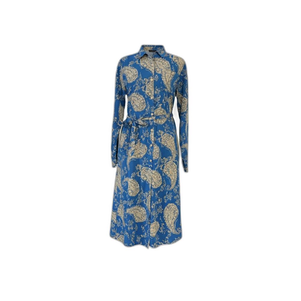 Elegant Blue Paisley Long Sleeve Dress
